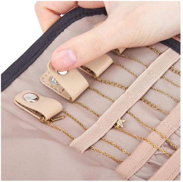 Portable Jewelry Storage Roll Foldable Travel Case with Earring Compartments Anti-Oxidation Organizer