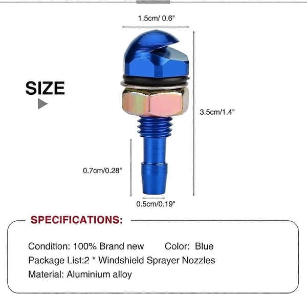 2 stk. Forrudevaskerdyse, Universal Bil Auto Forrude Tørrespraydyse Erstatningssæt (Blå)