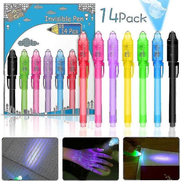14 stk. hemmelig pen med UV-lys, genanvendelig usynlig skrift