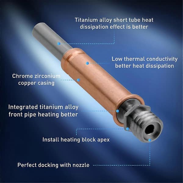 2 kpl Bimetalli Heatbreak -kaula 3 Hotend 3D-tulostimen lisävarusteisiin