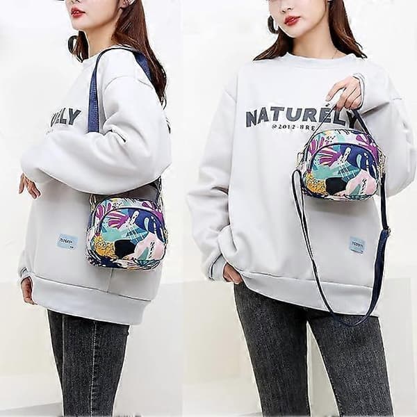 Women's Crossbody Mobile Phone Bag, Nylon Wallet Shoulder Bag, 3-Layer Zipper Cell Phone Pouch with Adjustable Strap (Color Pattern)