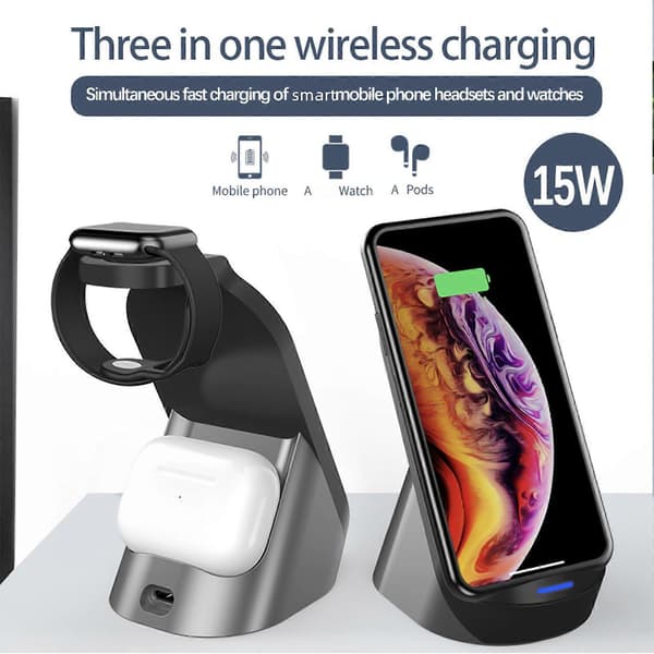 Wireless Charging Station 3-in-1 Multi-Device Charging Station 15W Wireless Charger Stand IOS/Android PUW1257
