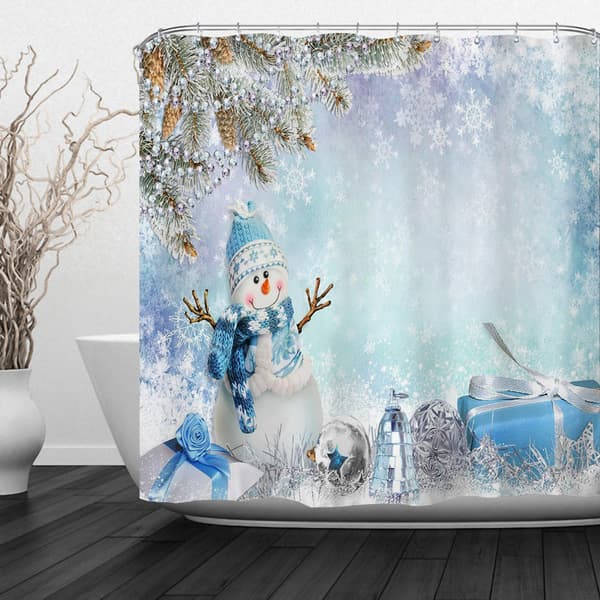 Blue Snowman Gift Box Shower Curtain, 180*180cm