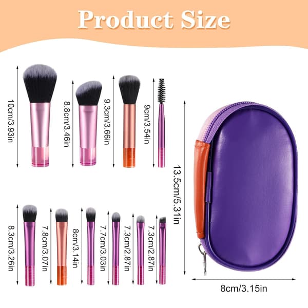 10 Pcs Travel Makeup Brush Set Colorful Mini Makeup Brushes with Makeup Brush Bag