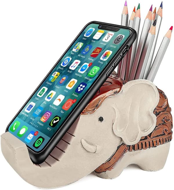 Penholder med mobiltelefonholder, multifunktionel, brun