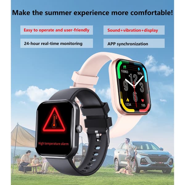 Smartwatch Brun Læder kompatibel med iOS og Android — Blodtryk, SpO2, Puls, 108 Sportstilstande, IP67