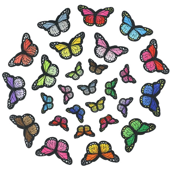 Pakke med 27 blomsterbroderede strygemærker - sommerfugl