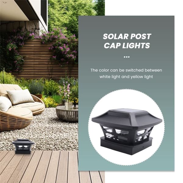 Solar Lights for Posts 2 Lighting Modes Fence Deck LED Lights for Wooden Posts Garden Decoration Black Warm