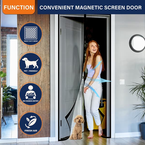 Magnetisk myggenetdør, 100 x 210 cm, sorte striber, polyester