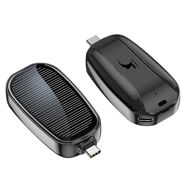 Mini Solcellsladdare Powerbank Bärbar Nyckelring Powerbank för Mobiltelefon 1200mAh Black: For type-c
