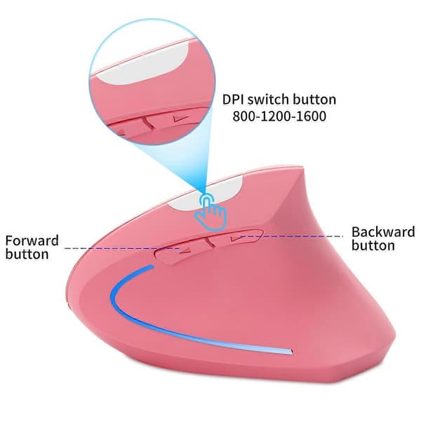 Pink Wireless Vertical Mouse Lightweight LED 800/1200/1600 DPI Adjustable Ergonomic Mouse Wrist Rest