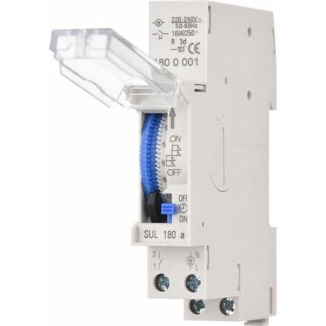 24-timers mekanisk timer til DIN-skinnemontering – Integreret 1,2V Ni-MH-batteri – 15-30 minutters programmering – AC220-240V spænding – 16A