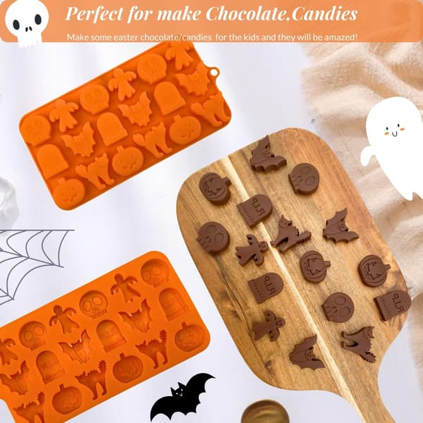 1 Styk Halloween Silikone Chokoladeforme 18 Huller Græskar, Kat, Spøgelse, Flagermus, Kranie, Gravsten Former