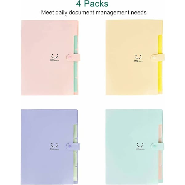 Stk A4-mappe Dokumentmappe 5 rum med knaplukning, Skolematerialemappe, Slikfarver-