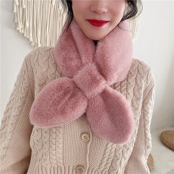 #1PC Vinter ensfarvet plys varmt tørklæde, pink#