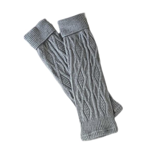 1 Pair Solid Cable Knit Leg Warmers with Elastic Rolled Cuffs for Women, Aesthetic Boot Covers, Footless Calf Socks light gray light gray