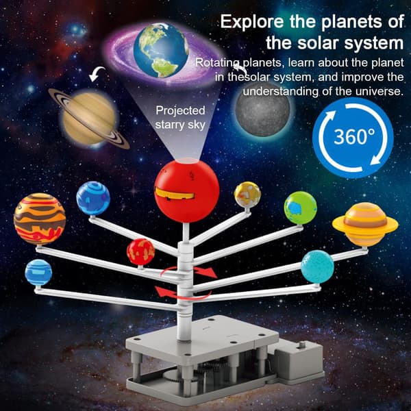 Børns solsystemmodel DIY mobil planeter planetarium solsystem med 8 solplaneter undervisningsrekvisitter pædagogisk legetøj