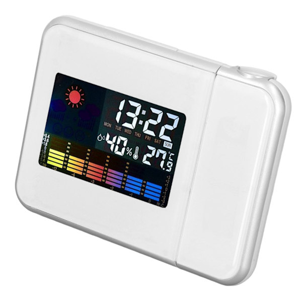 Weather Station Clock Temperature Humidity LCD Color Display LED Backlight Snooze Function Projection Alarm Clock White Without Wiring