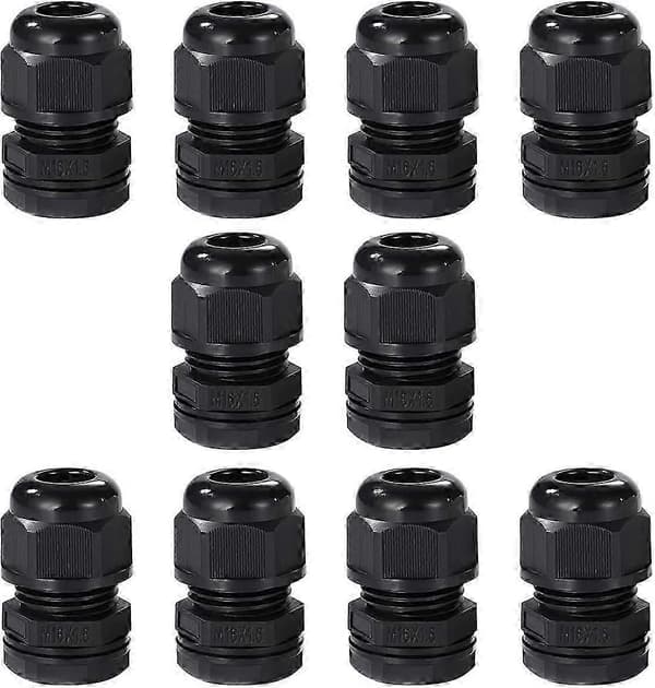M16 Cable Gland 10-pack IP68 Waterproof Nylon Cable Connectors with Lock Nut and Washer, Suitable for 4mm - 8mm Cables