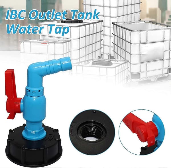 Kobling med ventil S60x6 Tankadapter Drænroterende ventil 12,5 x 7,5 x 7,2 cm til IBC-tank