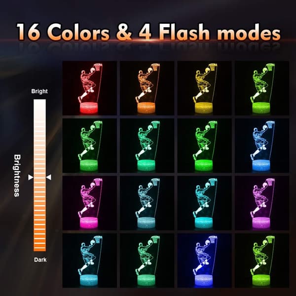 3D Basketball Lamp Birthday Gift, Night Light, 16 Colors Changing