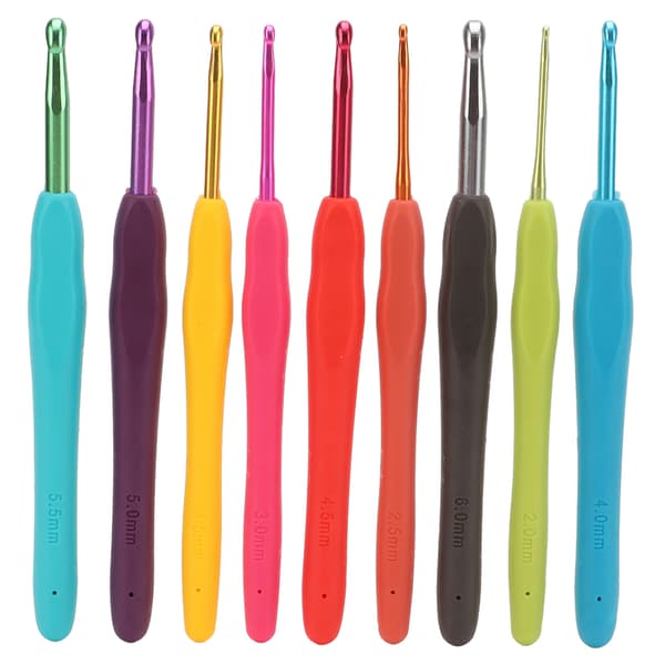 9 Pcs Crochet Hooks Rubber Handle Aluminum Material Tapered Tip Knitting Needles Set for Experienced Weavers Beginners