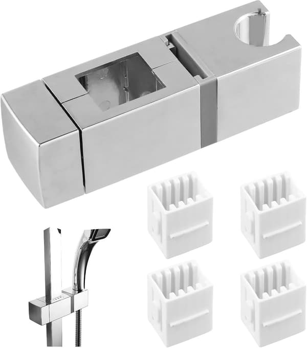 Universal Adjustable Shower Head Holder - Square, Fits Rectangular Rails, Easy Installation