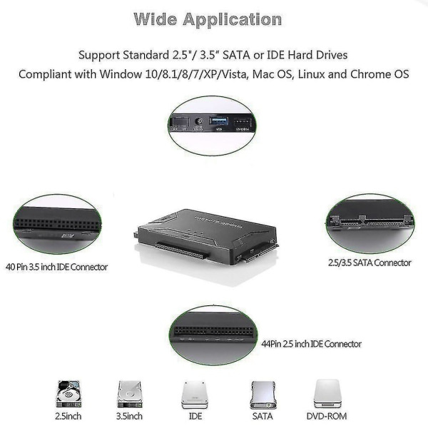 USB 3.0 till IDE och SATA-omvandlare Extern hårddiskadapterkit för Universal 2.5/3.5