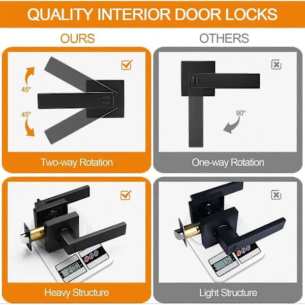 6-pack Matt Black Privacy Keyless Square Reversible Flat Door Handles for Bedroom Bathroom White