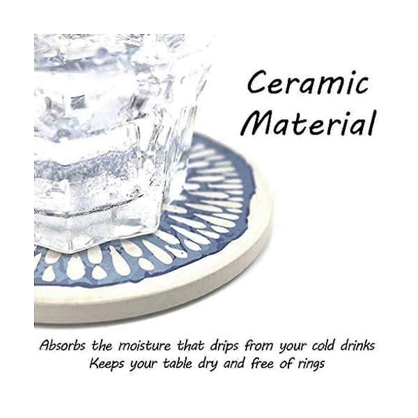 Set of 6 Drink Coasters Absorbent Round Ceramic Stone Coasters with Cork Base Table Surface Protection As Shown