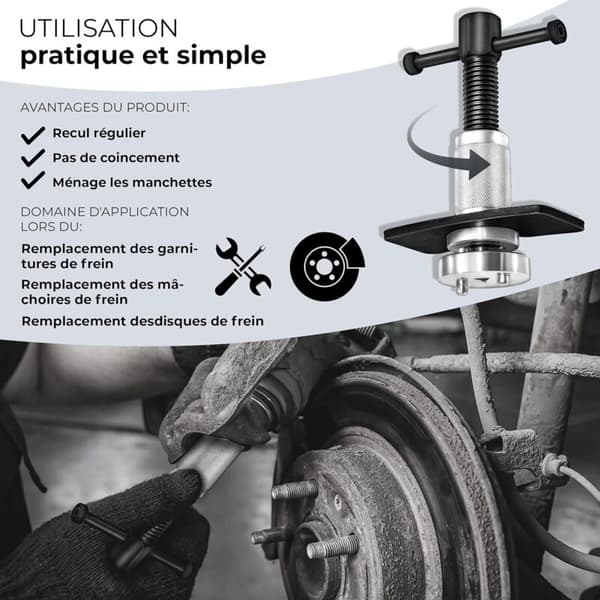 Brake Caliper Piston Reset Kit for Disc Brake Tool and Adapters, Shoe or Brake Pad, 3-Piece Set, Universal