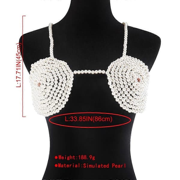 Perlehalskæde Undertøj BH Bikini Kæde BH Kropskæde Perle Bralette Top Hvid White