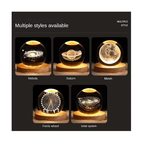 Crystal Ball Night Light with LED Base Table Lamp Illuminated Stars Galaxy USB Power Warm Night Light K