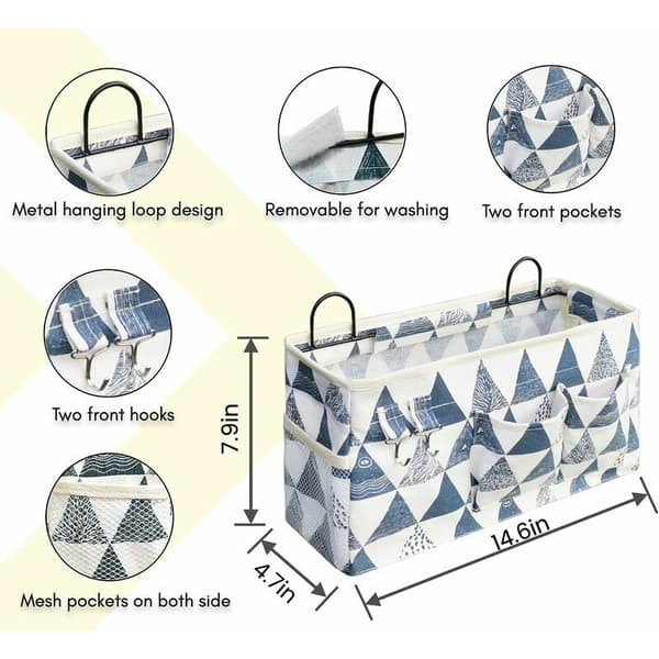 Large Wall Organizer Bag, Linen Hanging Storage Baskets with Pockets, Waterproof Bin