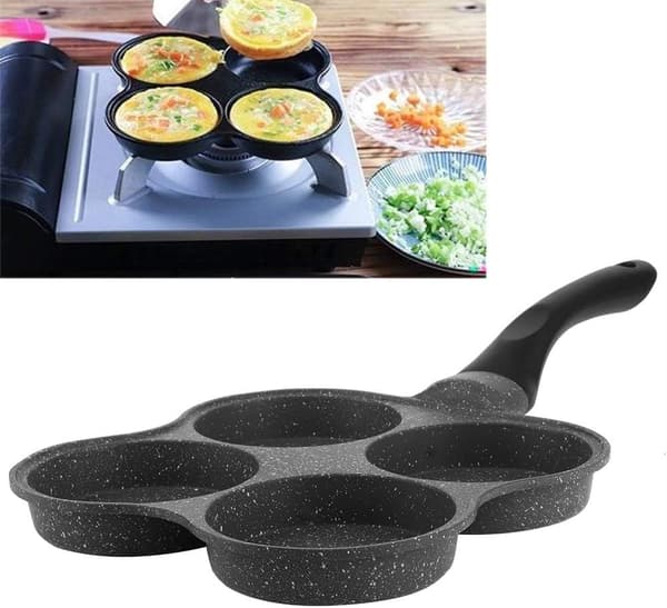 4-hulls eggpanne, pannekakepanne, aluminium non-stick pannekakepanne egg F
