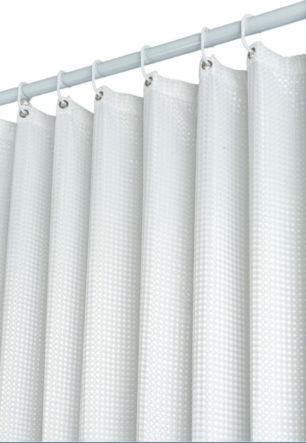 Sidoduschdraperi, halvtransparent med 12 ringar, våffelväv, vit, 80x180cm