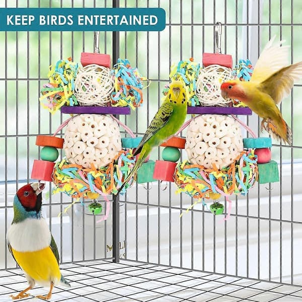 Fuglelegetøj Conure Legetøj Hængende Naturlige Sola Bolde Næb Tygge Riv Foder Legetøj til Papegøjer, Nymfeparakit, Conure 2 stk.