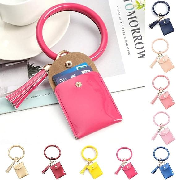 Cute Backpack Keychain Short Ring Holder Key With Wallet Bracelet Wristband Tassel Keychain Bracelet Large Accessory, Red