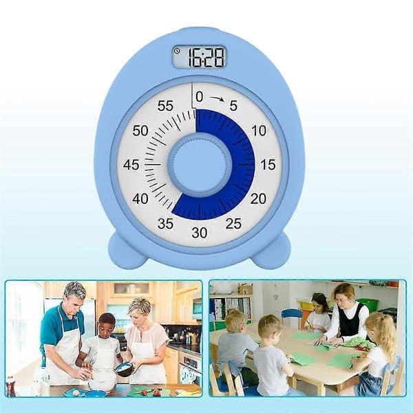 Genopladelig visuel timer med ur og natlampe, 60 minutters nedtællingstimer til børn og voksne med