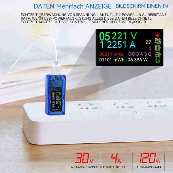 USB 3.0 tester multimeter 3,7-30V 0-4A USB spændingstester AT34 KLB