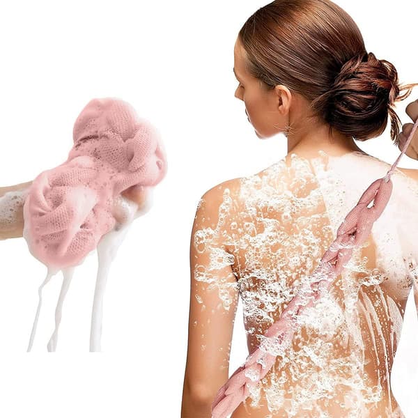 Bath Sponge for Adults, 5 Pieces Back Scrubber Mesh Stretchy Braids Shower Sponge Soft Exfoliating Massage Sponge