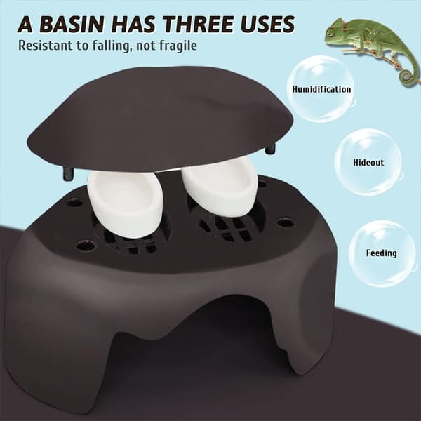 Reptile Hide with Humidity Container for Gecko, Cave Design, Lizards