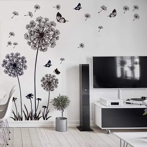 Sæt med 2 sorte mælkebøtteblomstervægklistermærker (30 x 90 cm x 2) I