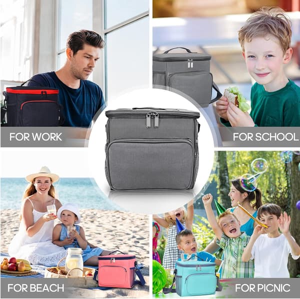 Matboks Arbeid Termisk Matpose Store Doble Rom Matpose for Menn Barn Voksne Damer Piknik Camping Skole Matkjøler Bærevesker Grå Gray