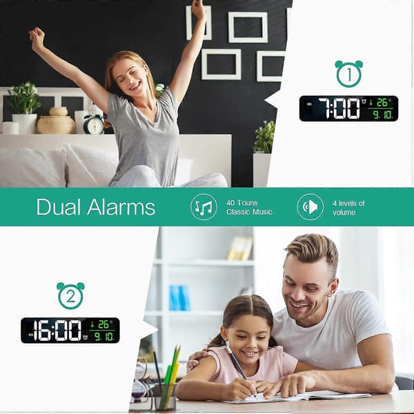 Large Digital Alarm Clock with Display, LED Bedside Clock, Electric Desk Clocks with Mirror, with Date, Time and Temperature Display