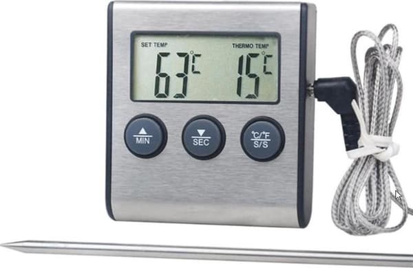 2-i-1 digital termometer och väckarklocka – kött/vätska kärntemperatur 0-250°C
