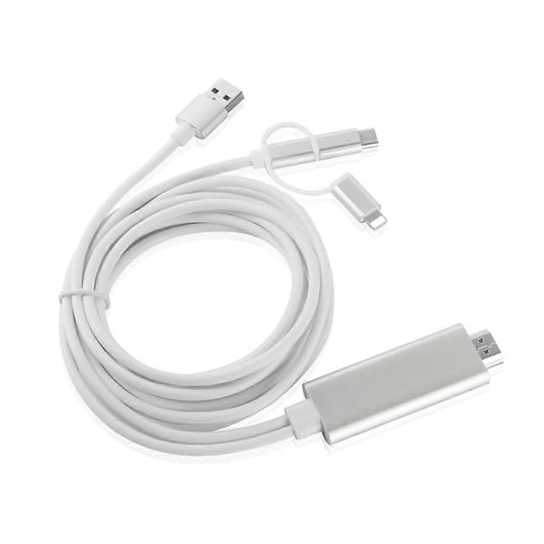 3-in-1 Lightning/Type-C/Micro USB - HDMI HD -adapterikaapeli iOS- ja Android-laitteille, näytön peilaus
