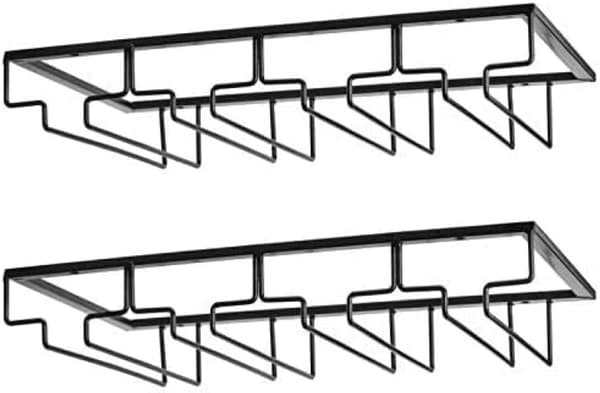 2-delt vinstativ under skab - Metal, 4 rum - Ophængsstativ til barkøkken - Sort - 40x22.5cm