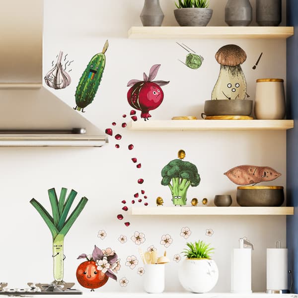 20*30cm*3st, grönsaksväggdekaler kök väggdekaler morot lök restaurangskåp kylskåpsväggdekoration