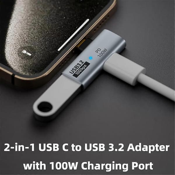 2-i-1 USB C til USB 3.2-adapter med 100W ladeport, 4/3 OTG-omformer for Ally, for , grå